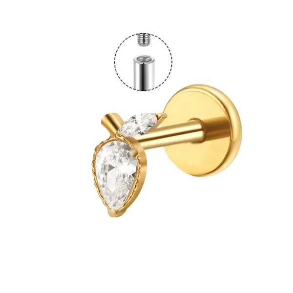 Daweys DS4331 Titanium Leaf CZ Internally Threaded Lip Labret Stud Body Jewelry - Bilde 2