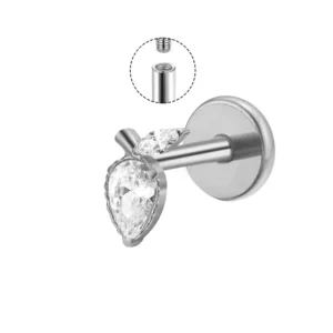 Daweys DS4331 Titanium Leaf CZ Internally Threaded Lip Labret Stud Body Jewelry