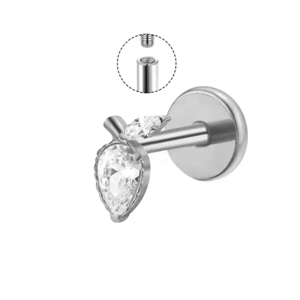 Daweys DS4333 Snake Design CZ Labret Stud – Titanium Internally Threaded Piercing Jewelry - Immagine 2