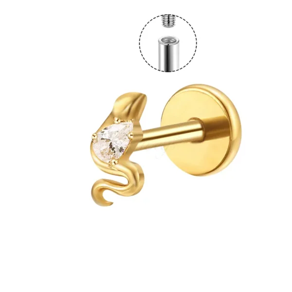 Daweys DS4333 Snake Design CZ Labret Stud – Titanium Internally Threaded Piercing Jewelry