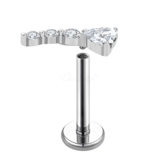 Daweys DS4334 Heart and CZ Cluster Labret Stud Titanium Internally Threaded Piercing Jewelry - Immagine 2