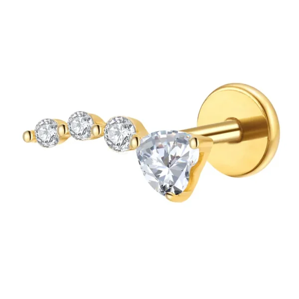 Daweys DS4334 Heart and CZ Cluster Labret Stud Titanium Internally Threaded Piercing Jewelry