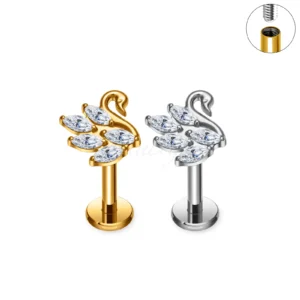 Daweys DS4354 Swan Shape Lip Labret Stud CZ Marquise Crystals Internally Threaded Piercing Jewelry