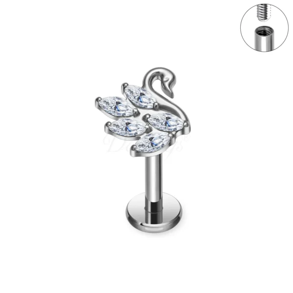 Daweys DS4354 Swan Shape Lip Labret Stud CZ Kryształy markizowe wewnętrznie gwintowana biżuteria - Obraz 3