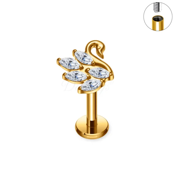 Daweys DS4354 Swan Shape Lip Labret Stud CZ Kryształy markizowe wewnętrznie gwintowana biżuteria - Obraz 2