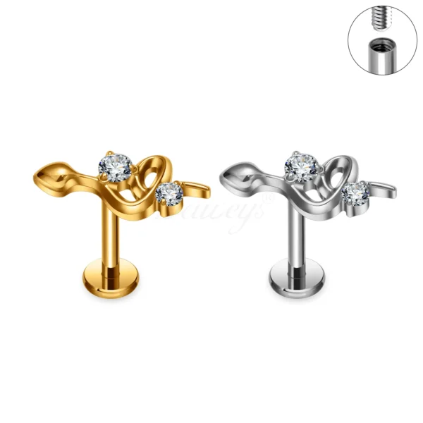 Daweys DS4363 Abstract Wave Lip Stud z CZ wewnętrznie gwintowaną biżuterią Titanium Labret