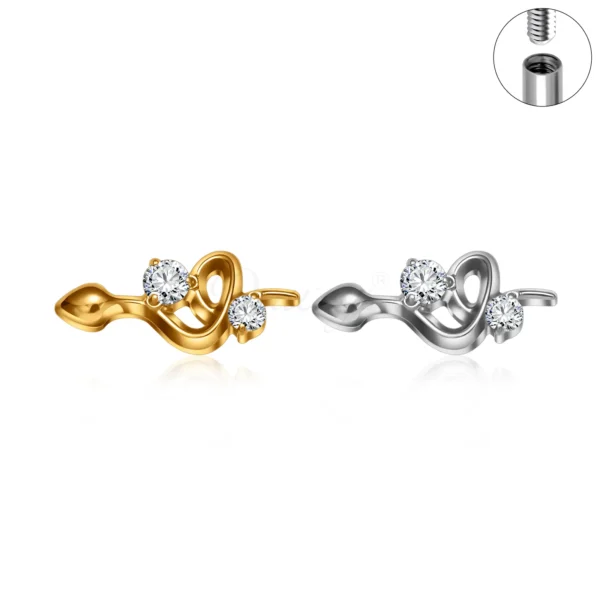 Daweys DS4363 Abstract Wave Lip Stud z CZ wewnętrznie gwintowaną biżuterią Titanium Labret - Obraz 2