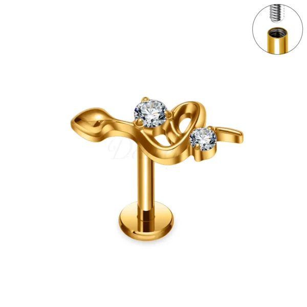 Daweys DS4363 Abstract Wave Lip Stud z CZ wewnętrznie gwintowaną biżuterią Titanium Labret - Obraz 3