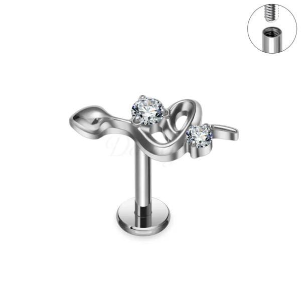 Daweys DS4363 Abstract Wave Lip Stud z CZ wewnętrznie gwintowaną biżuterią Titanium Labret - Obraz 4