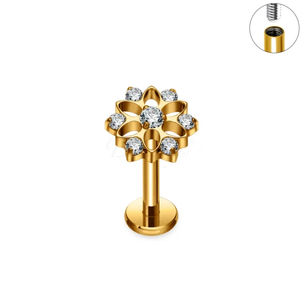 Daweys DS4373 Kwiat Labret Stud CZ Crystal Wewnętrznie gwintowana biżuteria do przekłuwania ust - Obraz 2