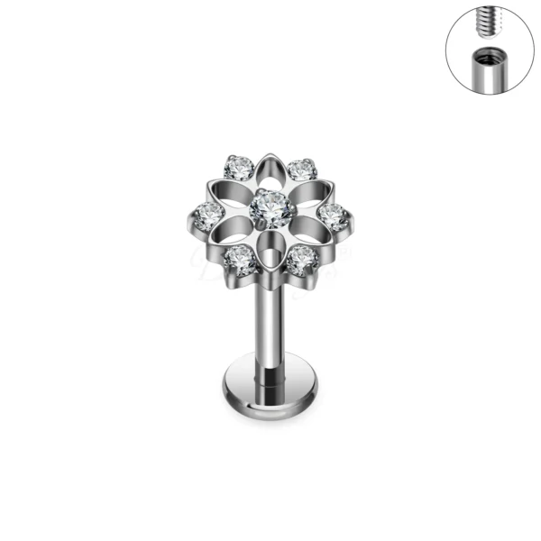 Daweys DS4373 Kwiat Labret Stud CZ Crystal Wewnętrznie gwintowana biżuteria do przekłuwania ust - Obraz 3