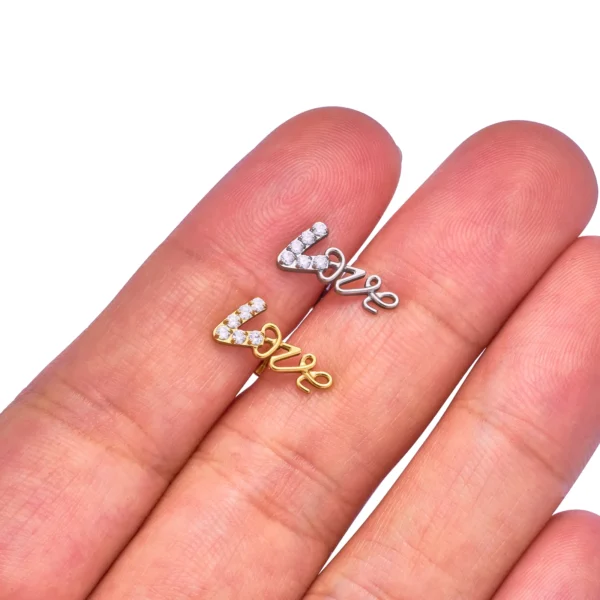 Daweys DS4376 Titanium Lip Labret Stud with CZ ‘Love’ Script Internally Threaded Design - Image 5