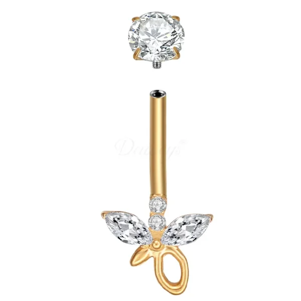 Daweys DS5051 Internally Threaded Navel Ring Crystal Banana Leaf Charm Marquise Belly Barbell - Bilde 2