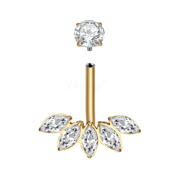 Daweys DS5052 Lotus Fan CZ Navel Ring with Round Top Gem Internally Threaded Belly Button Jewelry - Immagine 2