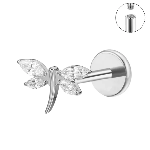 ASTM F136 titanium dragonfly labret stud internally threaded