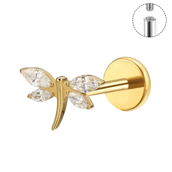 ASTM F136 titanium dragonfly labret stud internally threaded