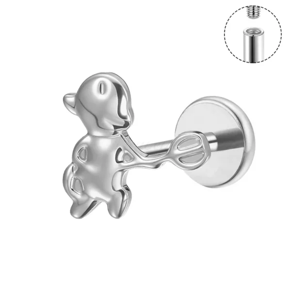 ASTM F136 titanium internally threaded dog design lip stud piercing jewelry
