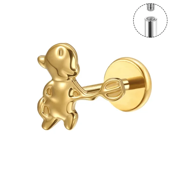 ASTM F136 titanium internally threaded dog design lip stud piercing jewelry