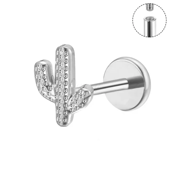 DS4425 ASTM F136 titanium cactus labret stud, internally threaded hypoallergenic piercing jewelry.