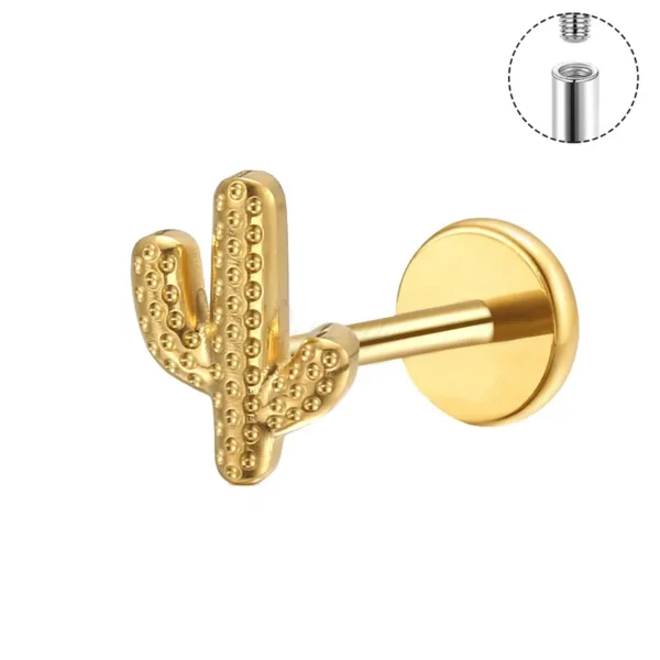 DS4425 ASTM F136 titanium cactus labret stud, internally threaded hypoallergenic piercing jewelry.