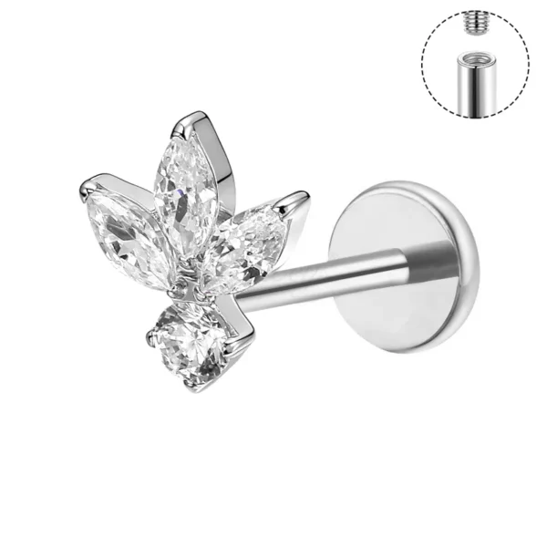 DS4426 gold flower crystal titanium internally threaded lip stud piercing jewelry by Daweys