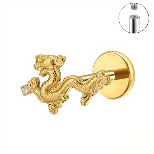 DS4429 dragon titanium internally threaded lip stud piercing jewelry by Daweys