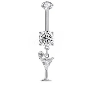 ASTM F136 titanium belly button ring with cocktail glass charm
