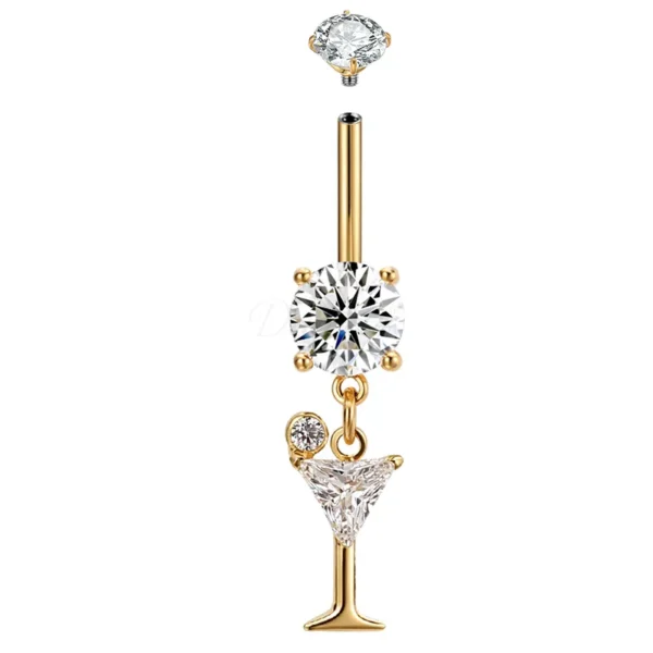 ASTM F136 titanium belly button ring with cocktail glass charm