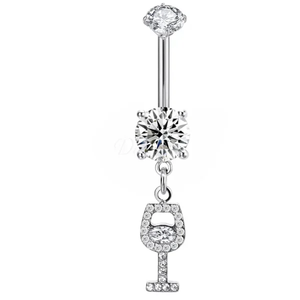 ASTM F136 titanium belly button ring with crystal wine glass charm