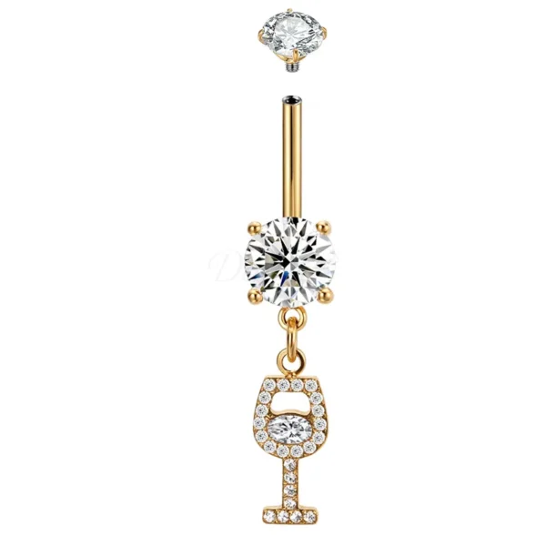 ASTM F136 titanium belly button ring with crystal wine glass charm
