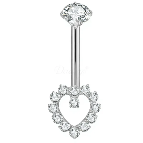 ASTM F136 titanium belly button ring with heart-shaped crystal charm