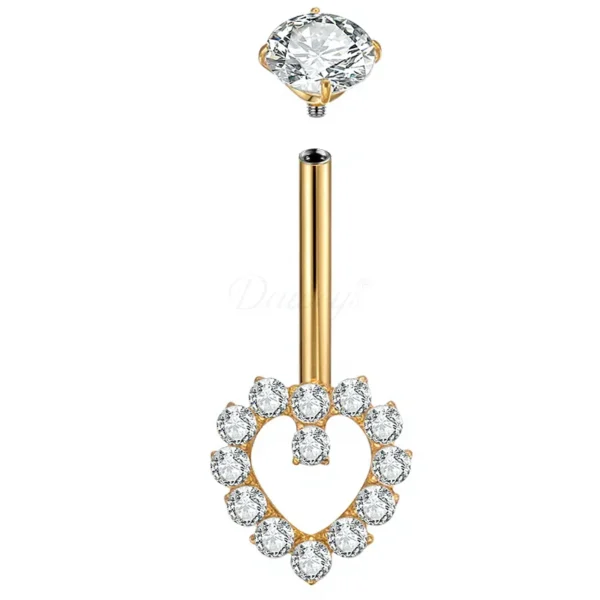 ASTM F136 titanium belly button ring with heart-shaped crystal charm