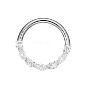 DS6166 ASTM F136 titanium nose ring hoop with marquise and round crystals, hypoallergenic piercing jewelry.