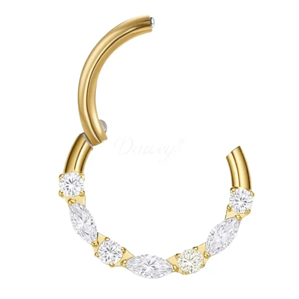 DS6166 ASTM F136 titanium nose ring hoop with marquise and round crystals, hypoallergenic piercing jewelry.