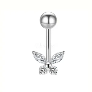 ASTM F136 titanium belly button ring with butterfly crystal design