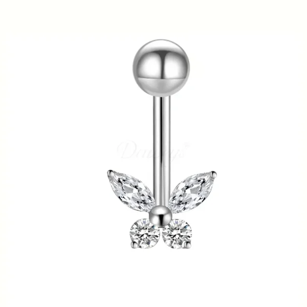 ASTM F136 titanium belly button ring with butterfly crystal design
