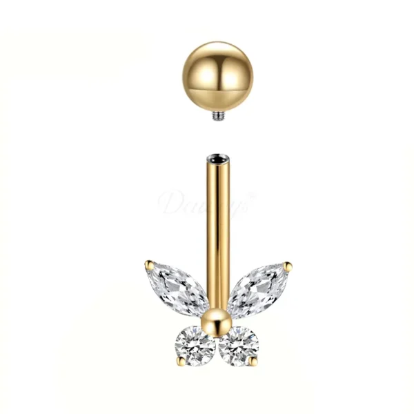 ASTM F136 titanium belly button ring with butterfly crystal design