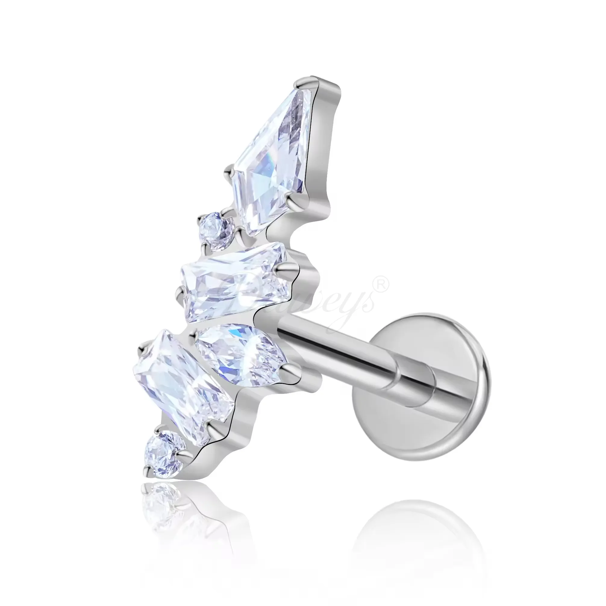 DS4573 ASTM F136 Titanium Threadless Labret Stud with Marquise Baguette CZ Fan Cluster Gold PVD Piercing Jewelry